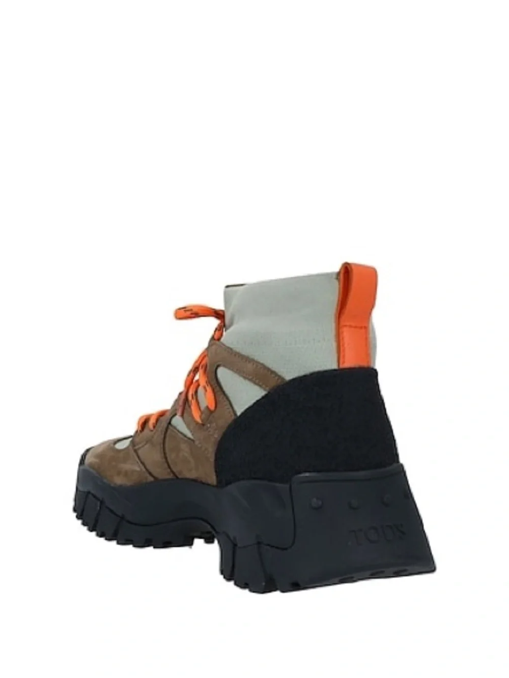 Tod's Brown and Olive Suede High-Top Trail Boot with Orange Laces